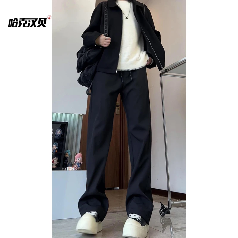 黑色直筒西裤男女款春秋季加绒纯色百搭休闲裤男款垂感直筒长裤