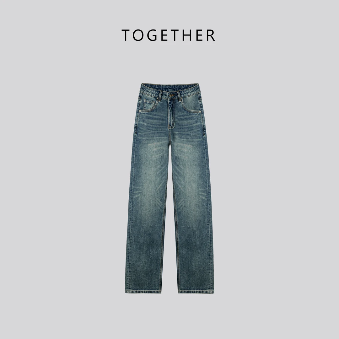 【Together】 · 今安 · 秋季美式高街猫须纹直筒裤牛仔裤#W8007