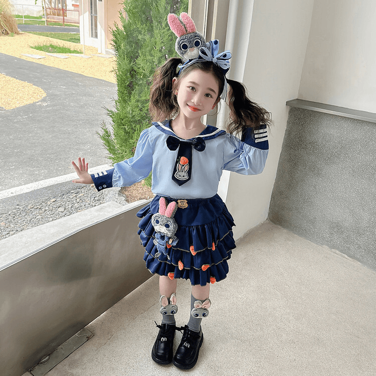 女童秋季套装2024新款洋气卡通长袖两件套女宝jk百褶裙春秋装潮
