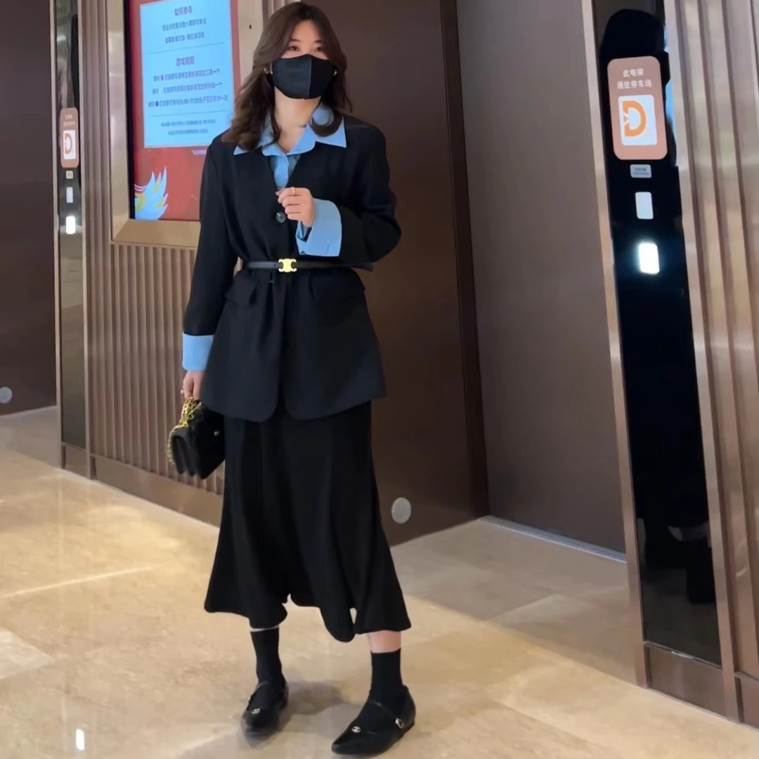 【BayaLi】大女主～春季新品拼接假两件简约西装外套