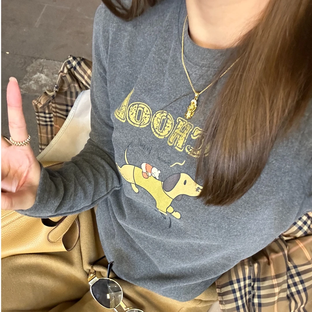 【BayaLi】2024秋冬新品双面绒腊肠狗显瘦打底T恤