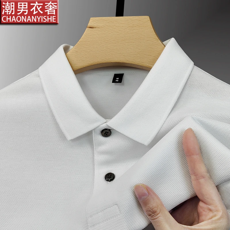 100%纯棉短袖T恤男士高端带领男装透气网眼纯色polo衫丝光棉上衣