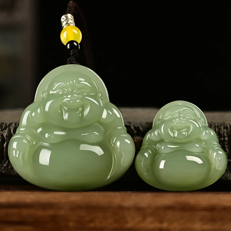 猴教授天然和田玉佛吊坠晴水色女弥勒佛公晴水大肚佛玉石挂件情侣