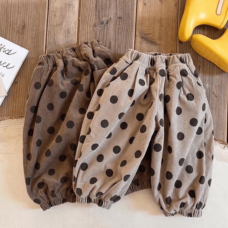 2024春秋款儿童文艺时尚春秋男女童宽松圆点休闲束脚裤宝宝绒裤子