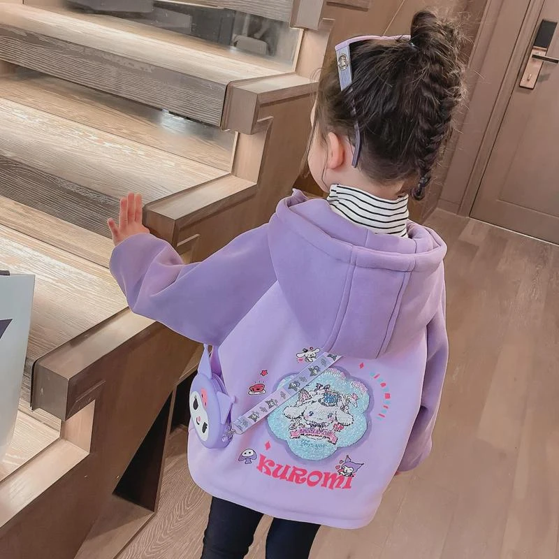 女童加绒外套冬季儿童库洛米衣服2025新款洋气宝宝冬装加厚上衣