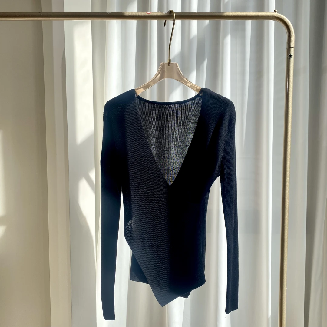 【叠叉毛衣】V领叠叉显瘦气质百搭通勤毛衣女长针织衫长袖打底衫