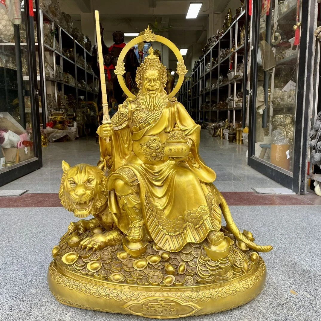 武财神赵公明摆件纯铜骑虎铜像家用客厅佛像大号佛堂