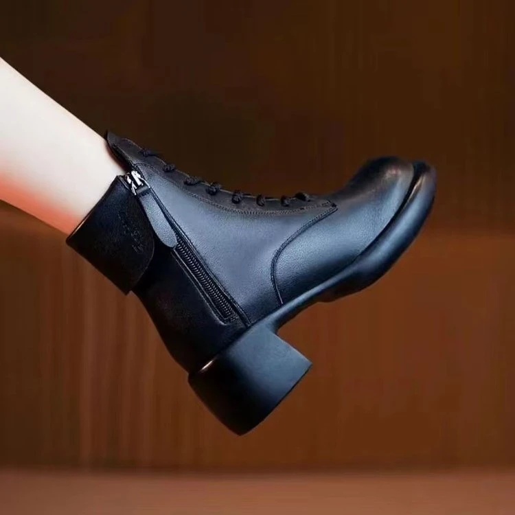 真软皮马丁靴女秋冬加绒2023新款英伦风厚底短靴大棉鞋显瘦女靴子