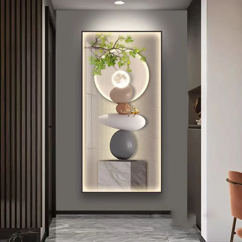 LED 灯光画石来运转挂画现代轻奢艺术大气竖版立体平面玄关装饰画