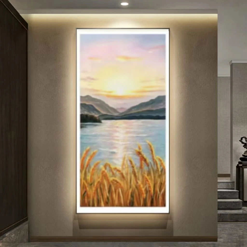 LED 灯光画金色麦穗新中式现代轻奢高档玄关画手工立体晶瓷装饰画