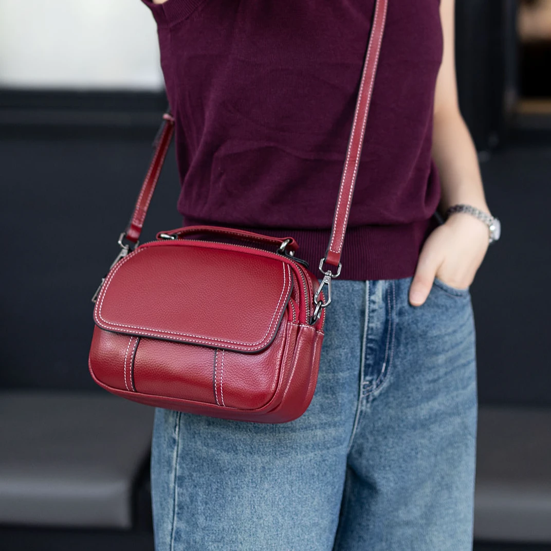 气质时尚手提包简约多隔层包包牛皮斜挎包精致小包百搭单肩包