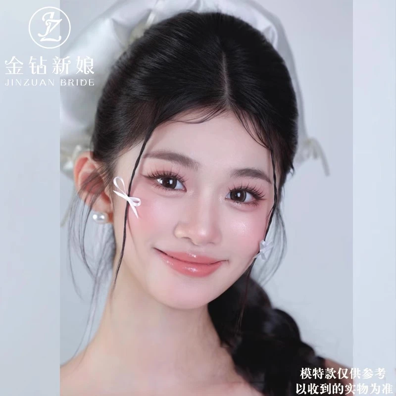 金钻新娘新款白色蝴蝶结复古森系礼服婚纱头饰网红发夹饰品结婚