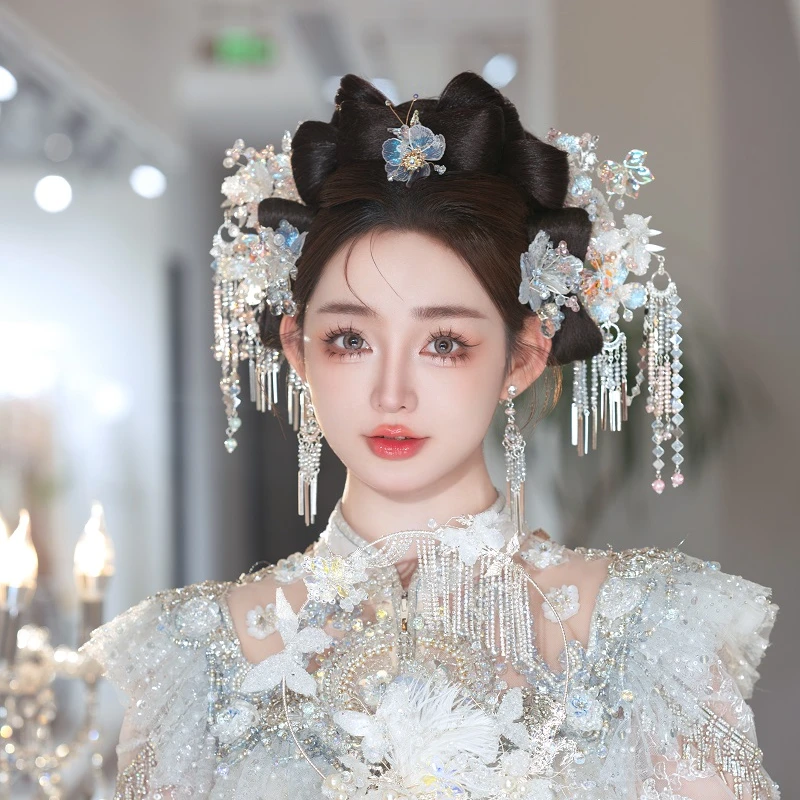 金钻新娘中式浅色秀禾服头饰古典婚礼秀禾头饰汉服减龄发饰女