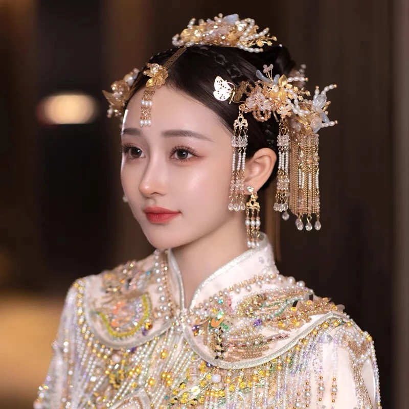 1776金钻新娘新款金色水晶秀禾头饰