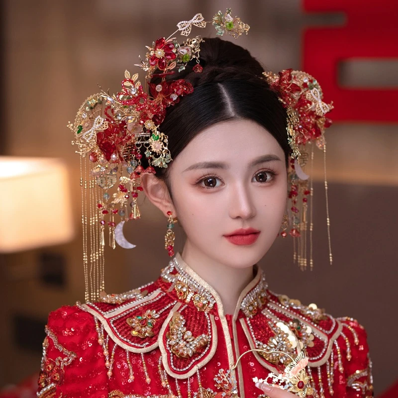 铜合金仿水晶婚庆饰品 金钻新娘新款红色圣女冠结婚饰品