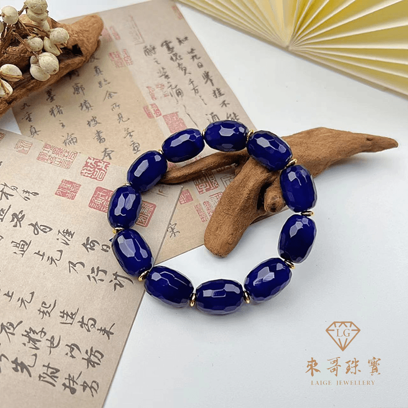 【来哥珠宝】打灯玉化紫杉醇钻石切割面星际蓝轻奢时尚手串