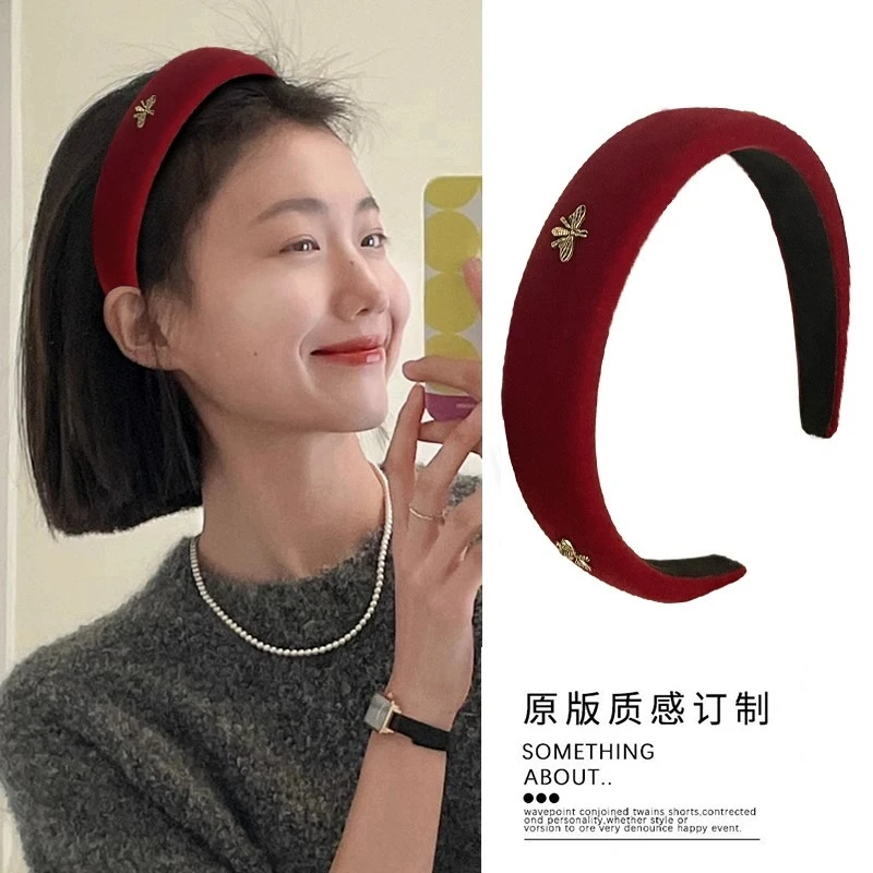 简约小香风!合金红色丝绒发箍!气质百搭高颅顶头箍新年喜庆发饰