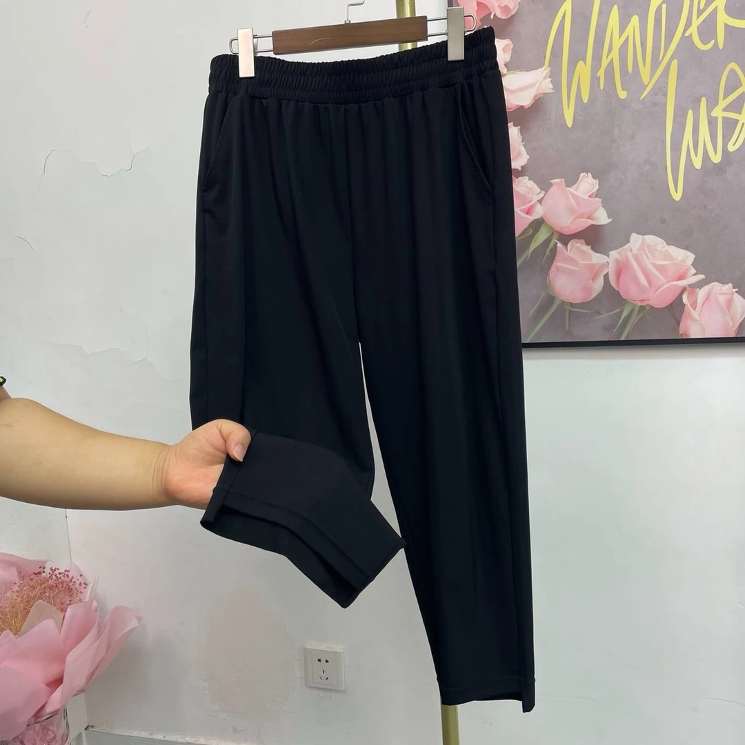 夏季时尚黑色休闲大码舒适九分裤