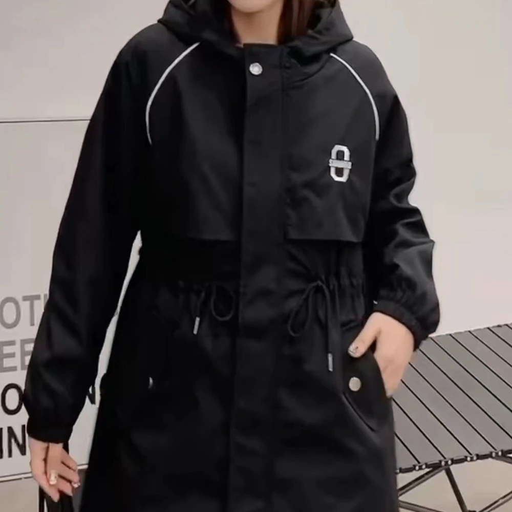 秋冬季大码宽松百搭连帽加厚风衣