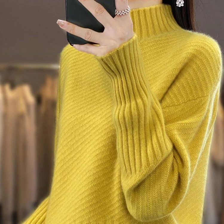 针织羊绒衫纯色软糯亲肤宽松2023秋冬新款半高领显瘦打底 XT-102