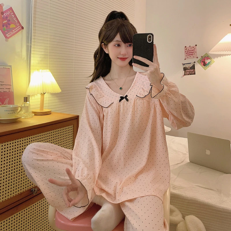 胖mm大码睡衣女春秋季新款甜美可爱宽松显瘦家居服两件套可外穿