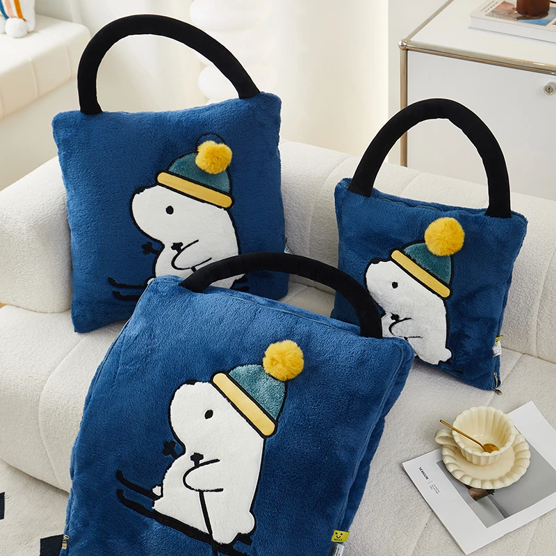 手提加厚双面绒靠枕多功能两用汽车靠垫沙发折叠二合一午睡空调被