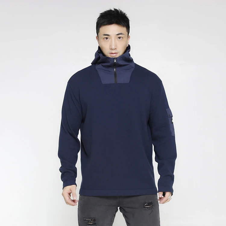 【0511】防风兜帽袖袋相拼休闲针织套衫工装风休闲运动A5KW10028