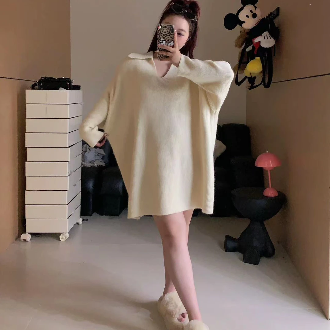 慧芝huizhi 松软大毛衣 定制款 宽宽大大u领中长款oversize大毛衣