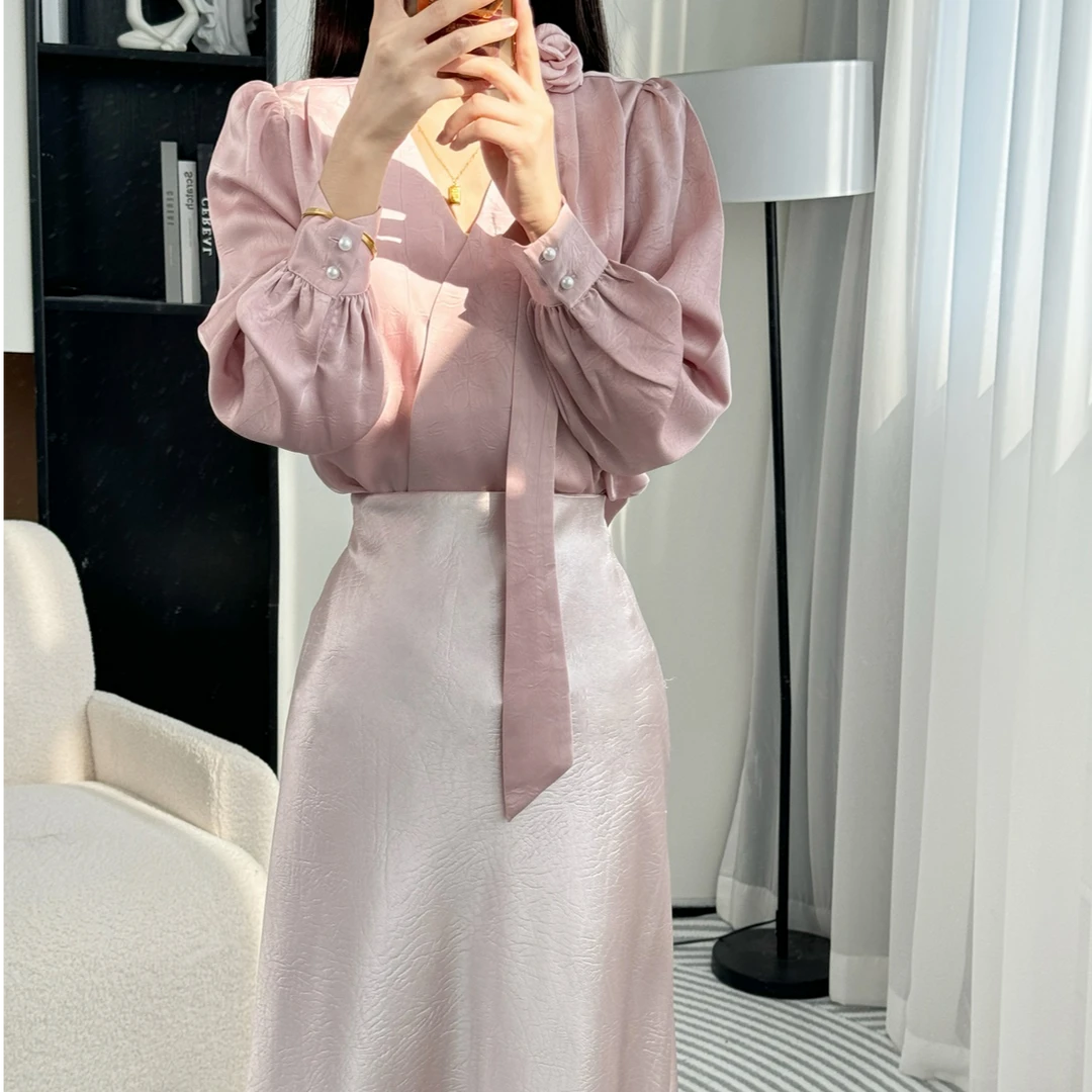 拉夏贝尔2025年春季新款轻熟时尚百搭气质上衣+半身裙 10037 lcj