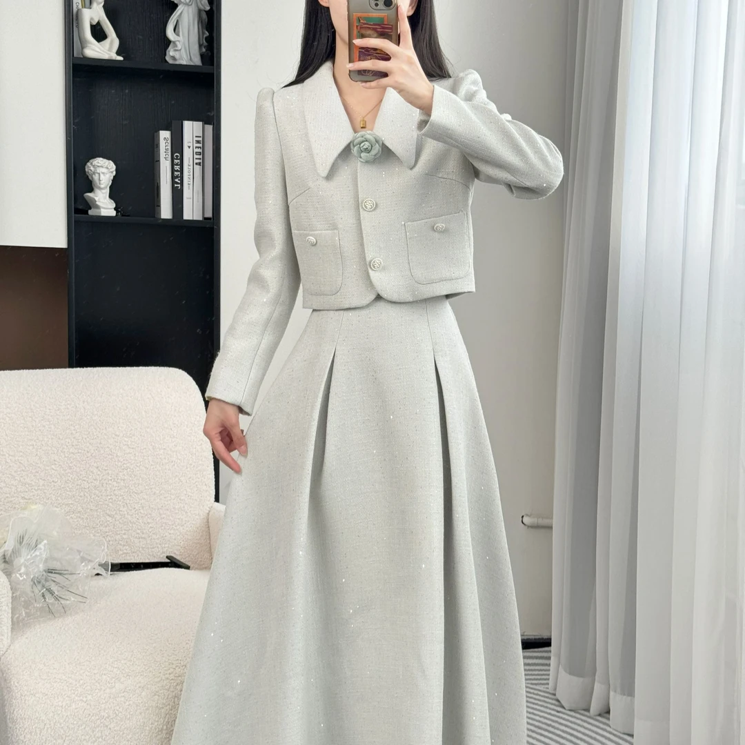 拉夏贝尔25现货清仓新款法式时尚高腰显瘦上衣+半身裙 10114 LQC