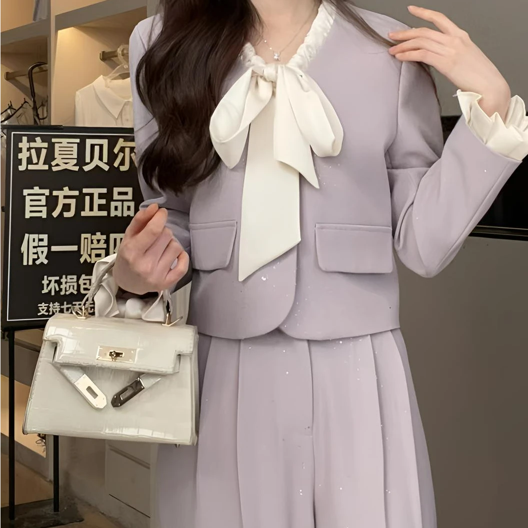 拉夏贝尔2025秋季欧若风气质长袖外套+阔腿裤 10069 lqj