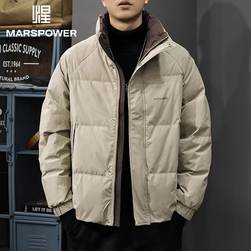 Cebrodz2025冬季无帽立领羽绒服男士印花休闲百搭保暖面包服