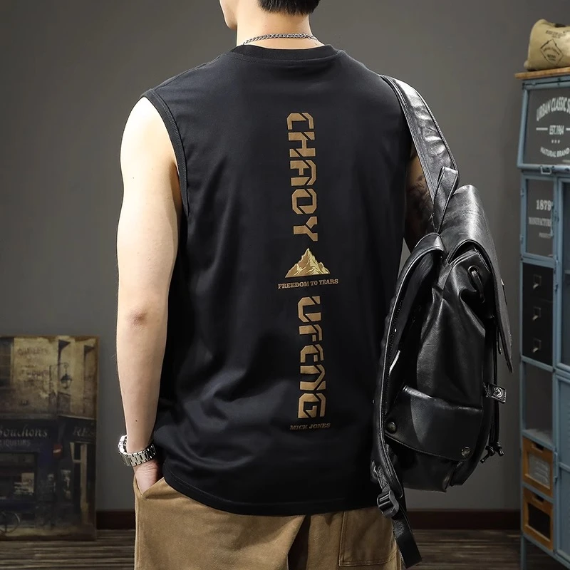 Cebrodz美式高街重磅印花背心男宽松运动坎肩无袖T恤夏季潮牌汗衫