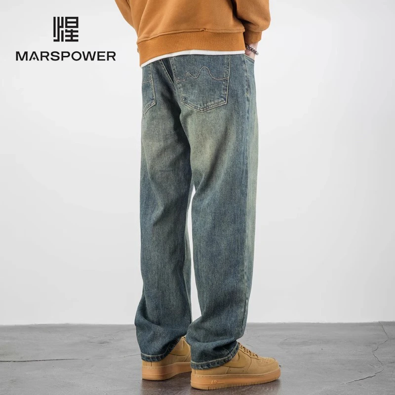 Cebrodz新款复古直筒宽松加绒加厚牛仔裤男士潮牌大码休闲弹力