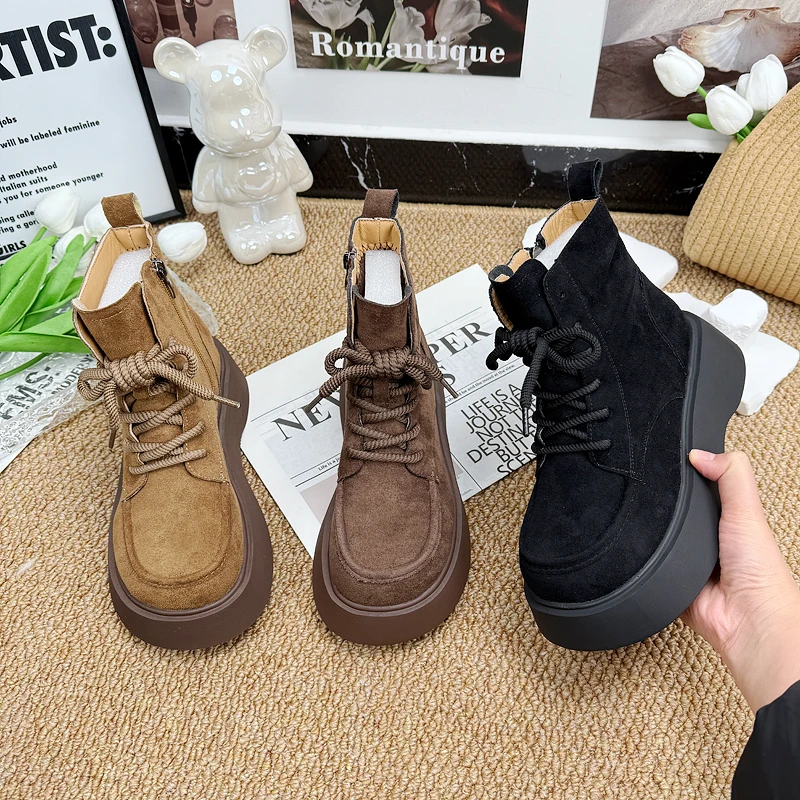 复古厚底增高加绒马丁靴女2024冬季新款防寒户外保暖显脚小大棉鞋