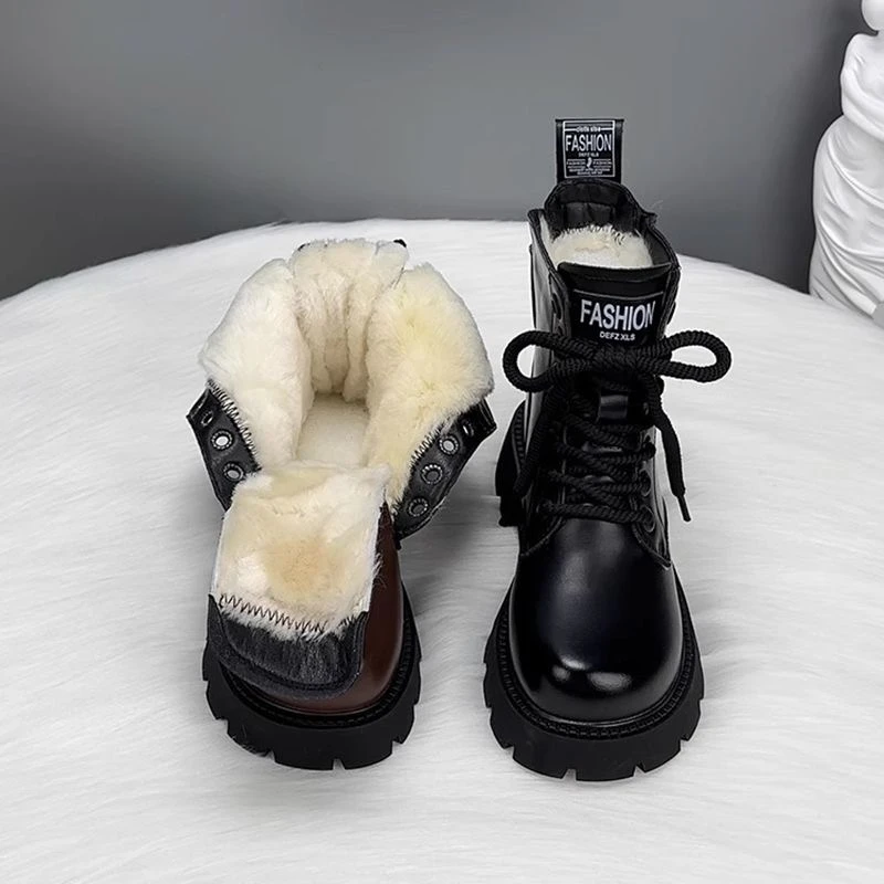 欧货英伦加绒加厚短靴女2025冬季新款东北防寒皮毛一体软底雪地靴