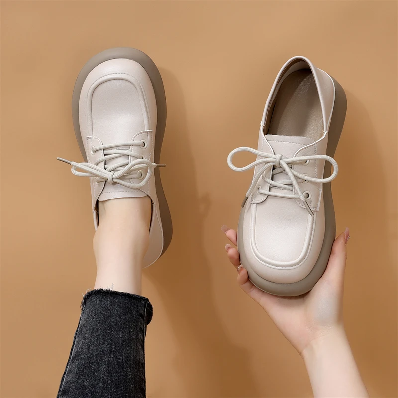 平底两穿工作小皮鞋女2025春季新款系带软底舒适防滑乐福鞋大码42