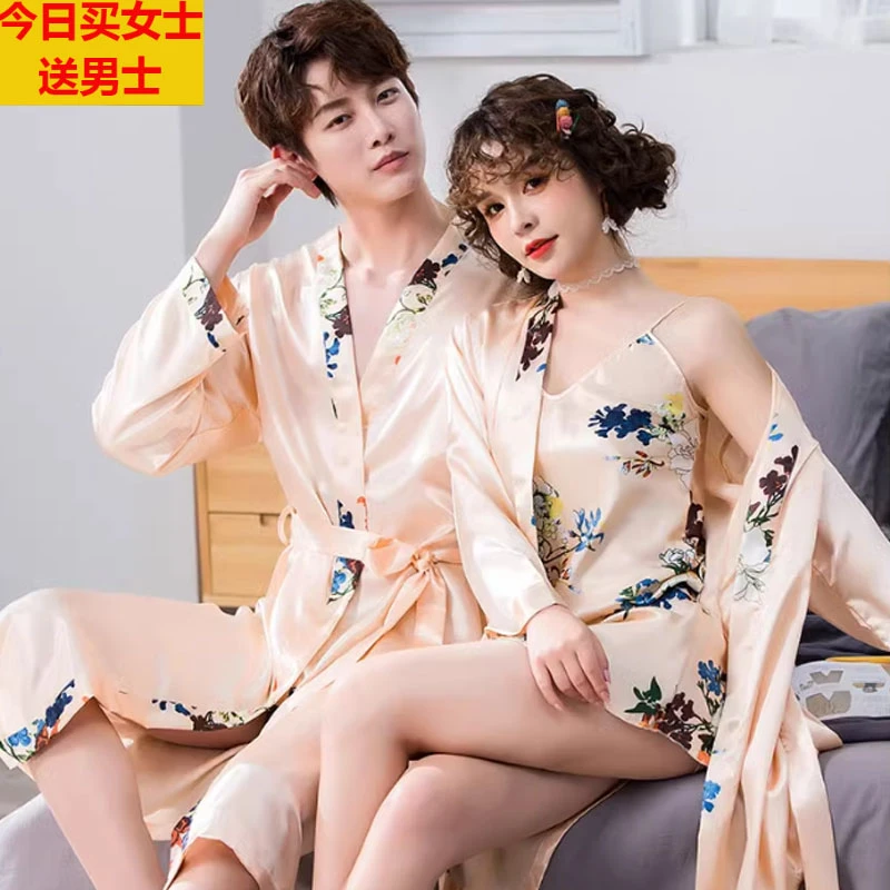 睡袍男女情侣四季通用冰丝夏季睡裙吊带女男春秋浴袍薄款性感时尚