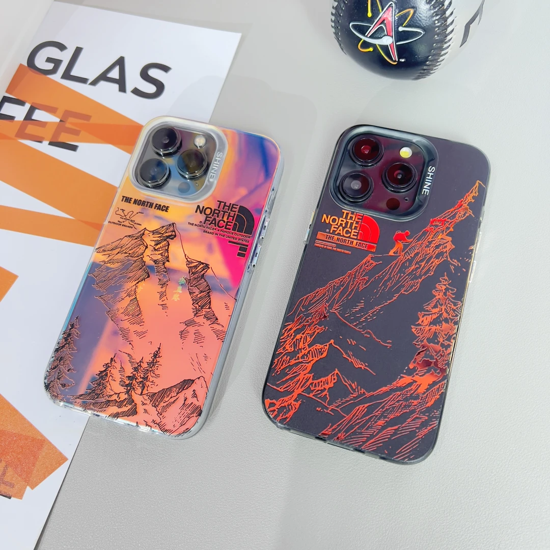 潮牌北面炫彩反光iphone13/14/15promax浮雕变色龙背板防摔手机壳