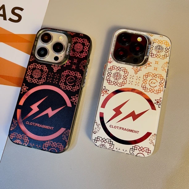 潮牌丝绸闪电iphone15promax反光壳磨砂苹果13/14pro创意手机壳