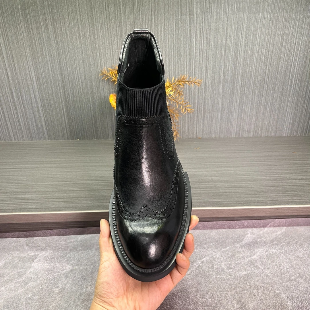 秋冬布洛克雕花切尔西靴男厚底增高真皮短靴英伦风百搭潮流马丁靴