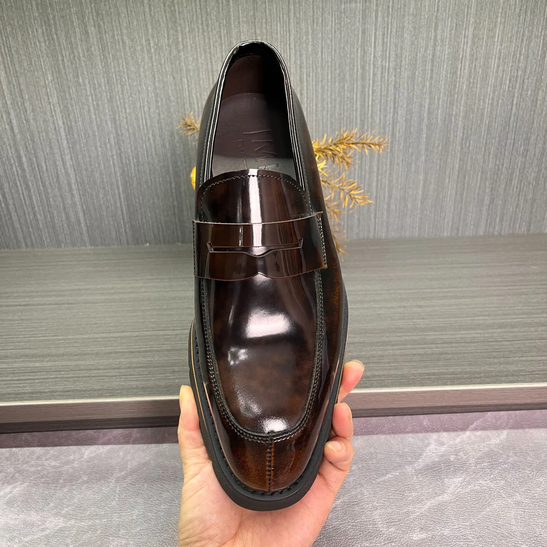 意大利一脚蹬乐福鞋男真皮博物馆皮厚底平底时尚潮流商务休闲皮鞋