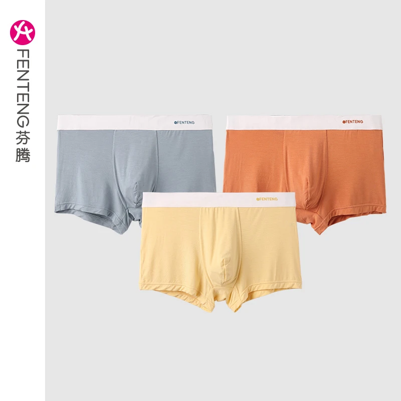 芬腾冰丝内裤男士夏季薄款中腰大码青少年男款平角四角裤衩短裤头