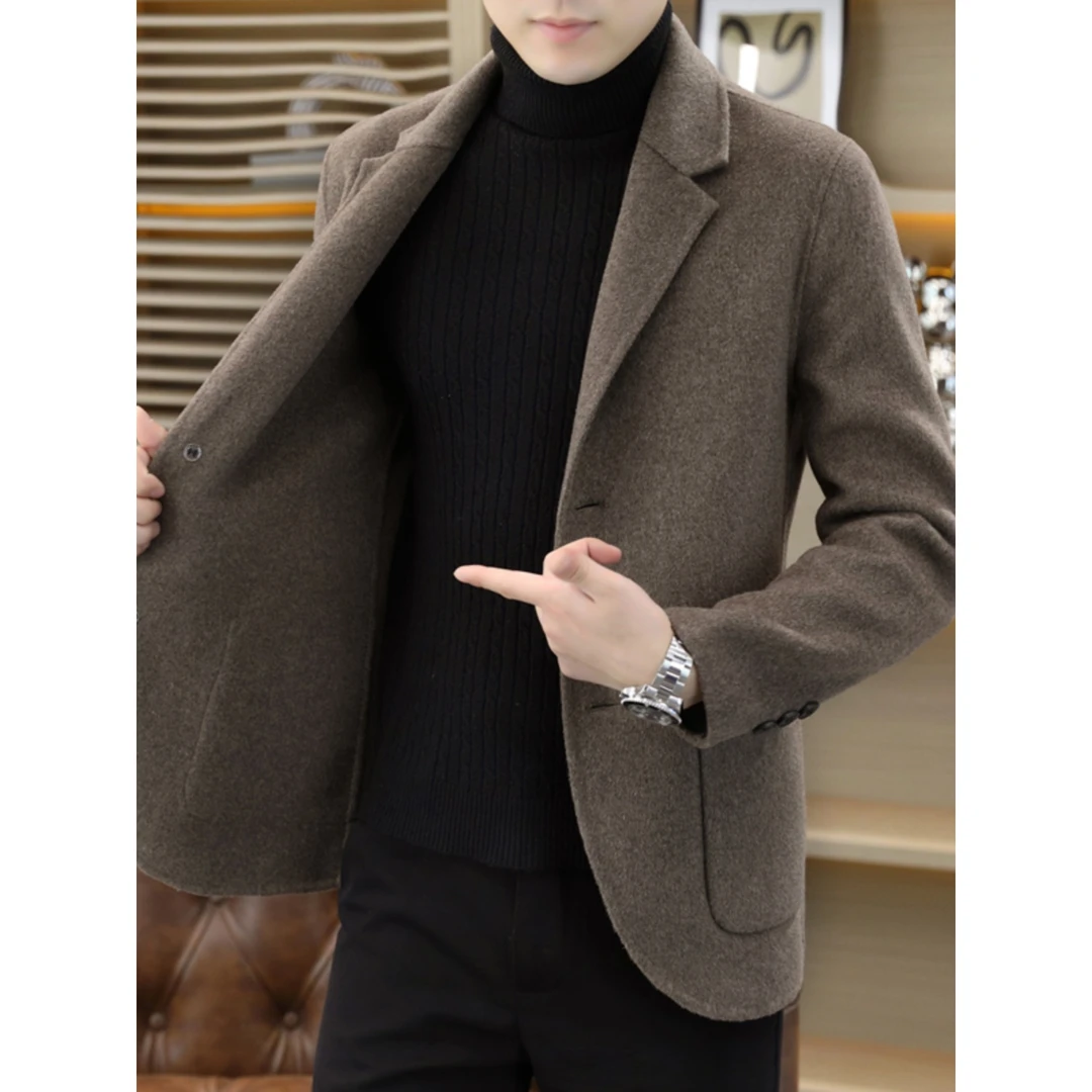 毛呢大衣男春秋季韩版潮流高级感双面羊毛绒外套男士短款呢子风衣