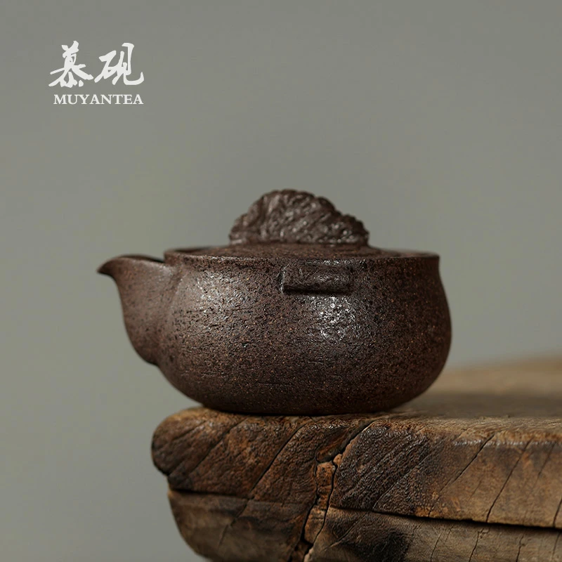 慕砚 日式粗陶茶壶 纯手工千里江山宝瓶壶家用复古手抓壶盖碗茶具