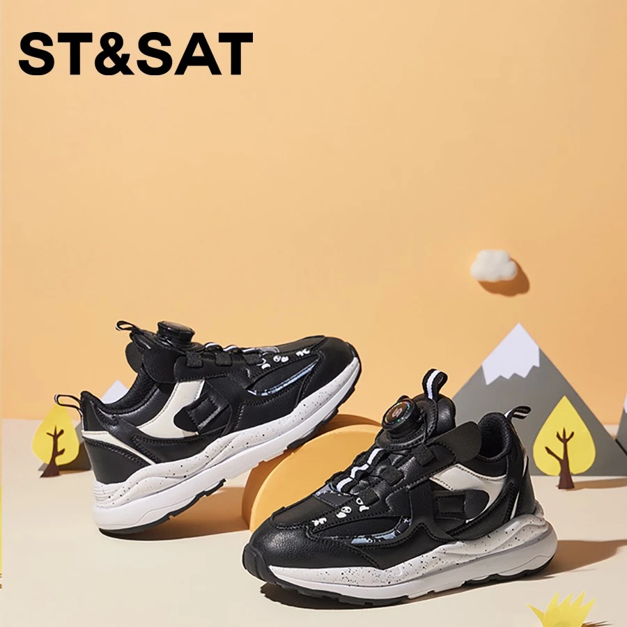 星期六儿童旋转纽扣运动鞋2023春夏季新款男童休闲女童跑步鞋