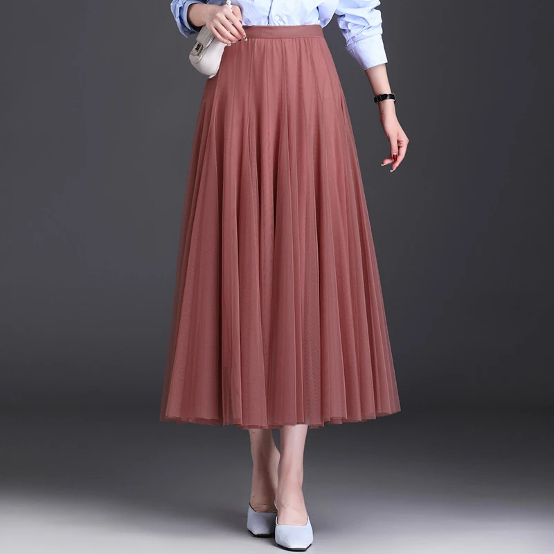 高端网纱半身裙女中长款720度超大摆裙垂感秋冬高腰纱裙半身裙