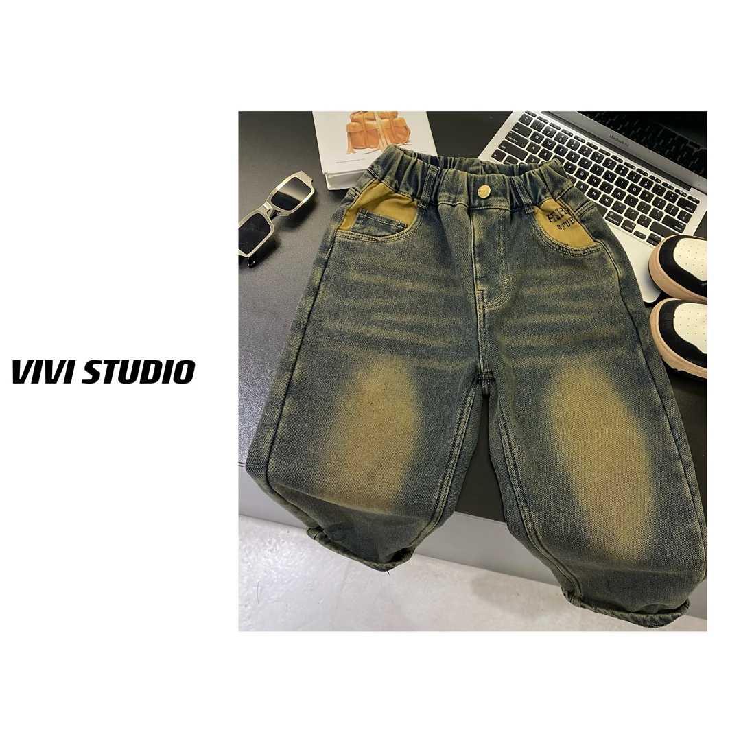 VIVI亲子装  「焦糖拿铁」2023冬款童装水洗渐变加绒牛仔长裤