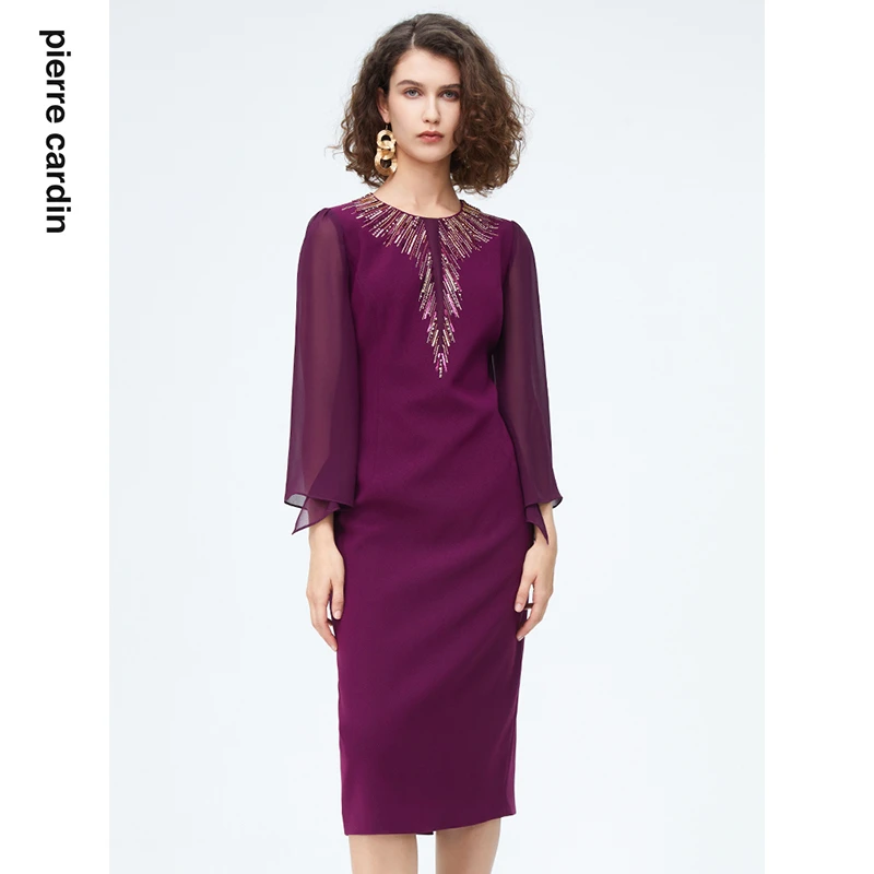 【皮尔卡丹女装】通勤小众简约端庄礼服连衣裙【专柜正品】