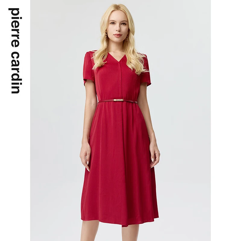 【皮尔卡丹女装】气质V领修身小众百搭连衣裙【专柜正品】